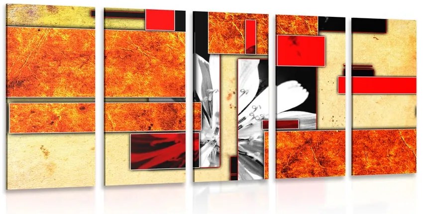 Quadri 5 pezzi – Astrazione floreale arancione