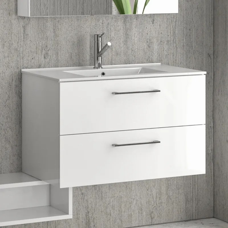 Mobile bagno sospeso 80cm con lavabo incasso e due cassetti EL-80L - KAMALU