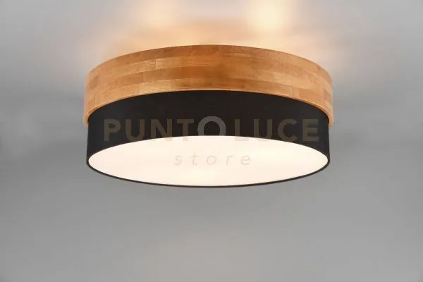 Seasons plafoniera legno naturale e paralume nero d. 50cm 3 luci at...