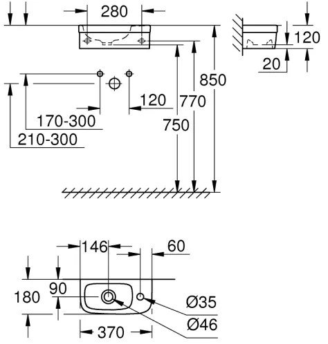 GROHE 39327000 - Lavabo BAU CERAMIC 370 × 180 mm ceramica/bianco
