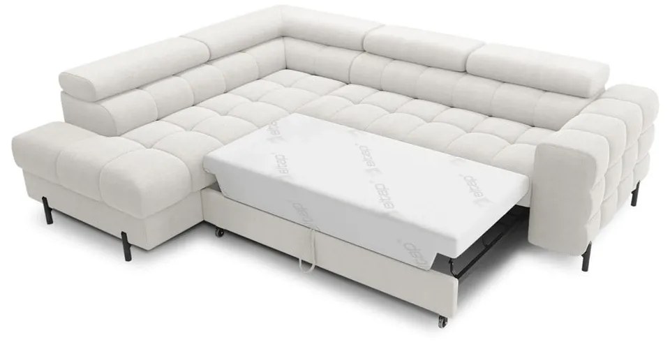 Divano angolare color crema allungabile/con contenitore (con penisola a sinistra/a L) con rivestimento in bouclé Ferucce – ELTAP