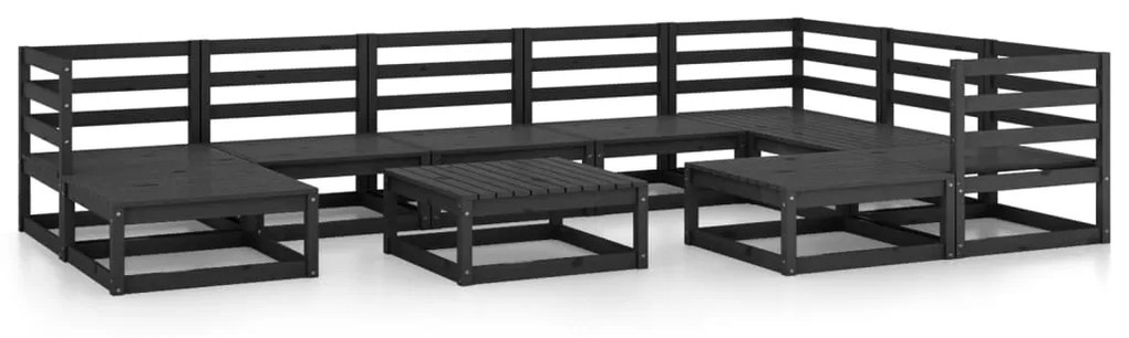 Set divani da giardino 10 pz nero in legno massello di pino