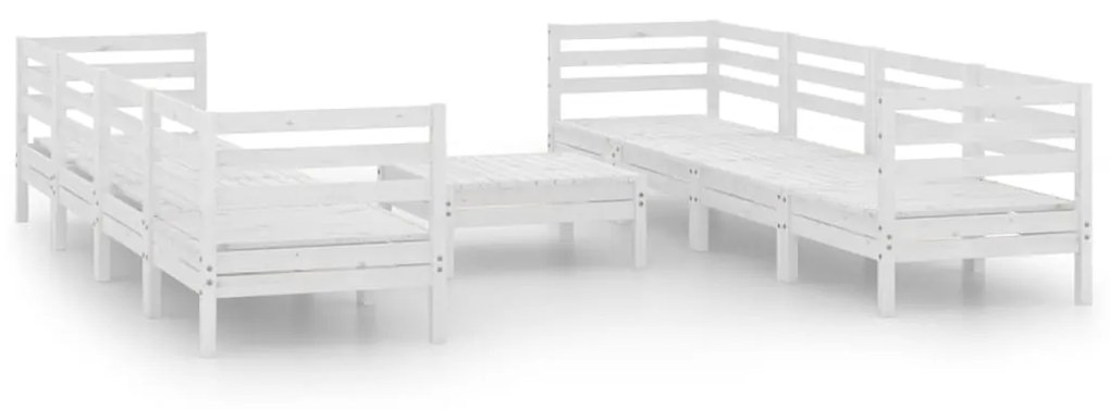 Set divani da giardino 9 pz bianco in legno massello di pino