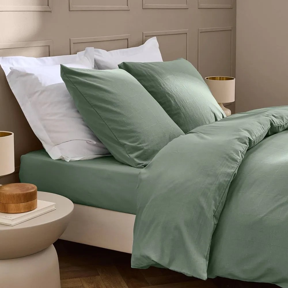 Set copripiumino e federa verde per letto matrimoniale ed esteso 240x220 cm Linella – douceur d'intérieur