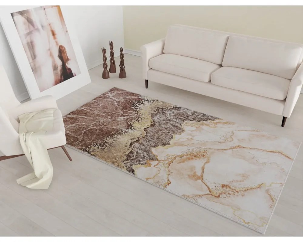 Tappeto lavabile marrone cognac e crema 150x80 cm - Vitaus