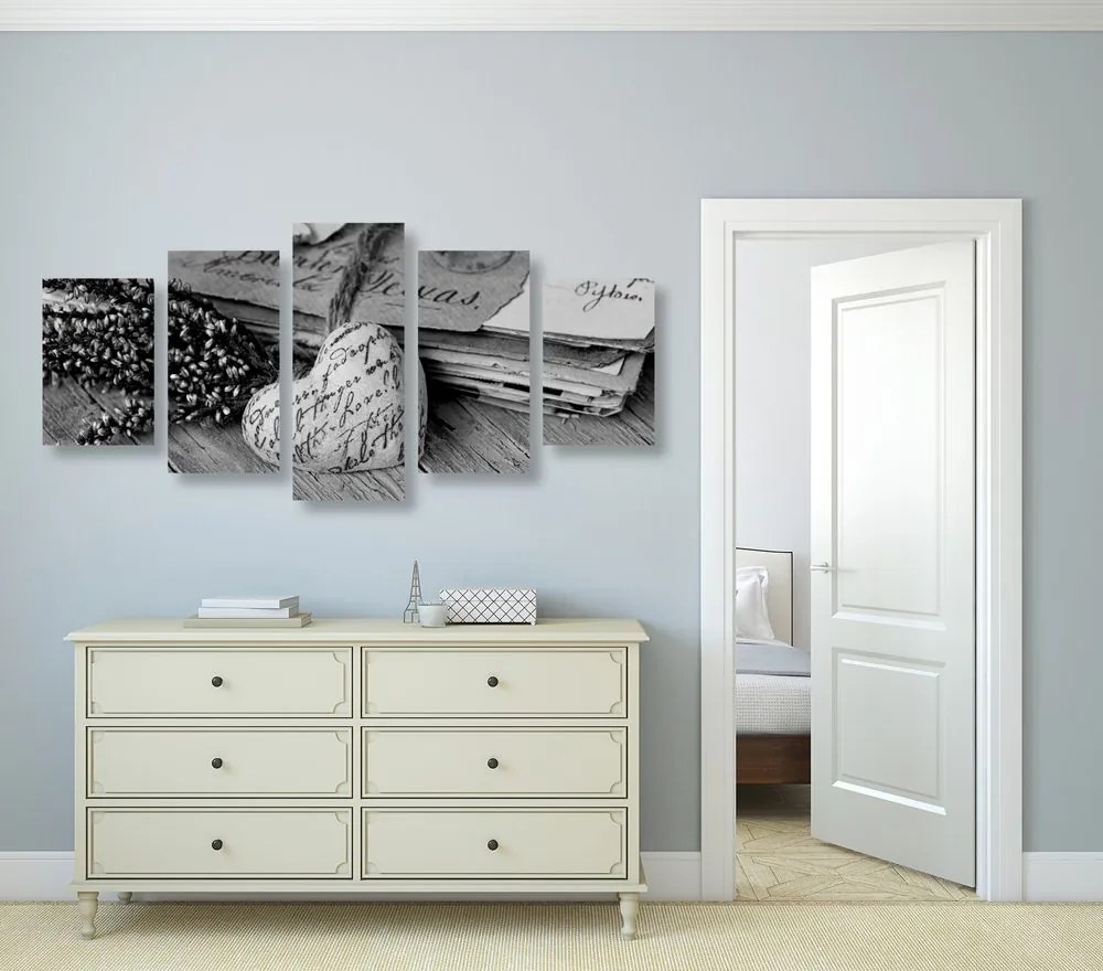 Quadri 5 pezzi – Foglie nostalgiche in bianco e nero
