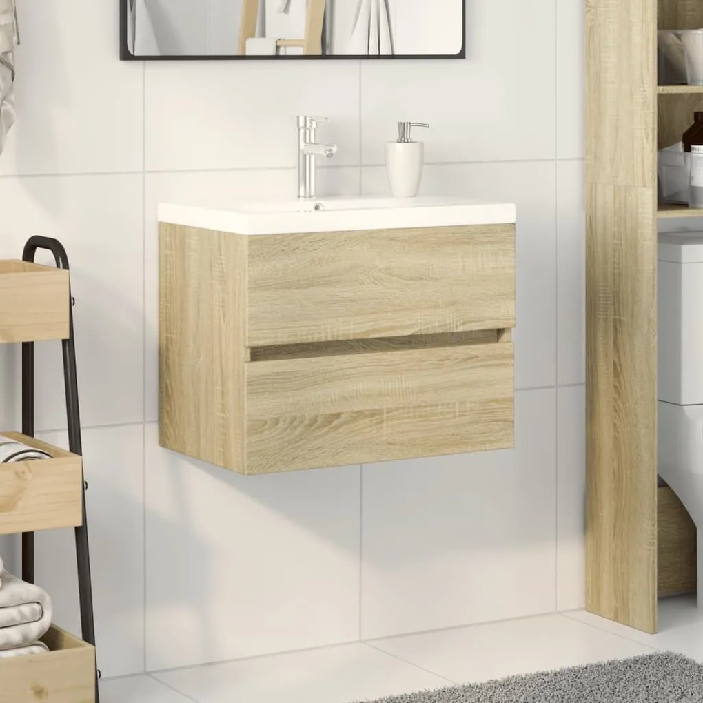 Set mobili da bagno 2 pz in ceramica e legno multistrato