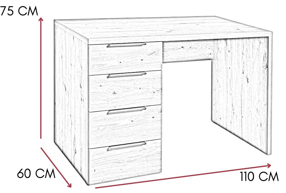 Scrivania Pc Ufficio con 4 Cassetti, Tavolo Porta Computer per Casa , Ripiano in Legno cm 110x60x75