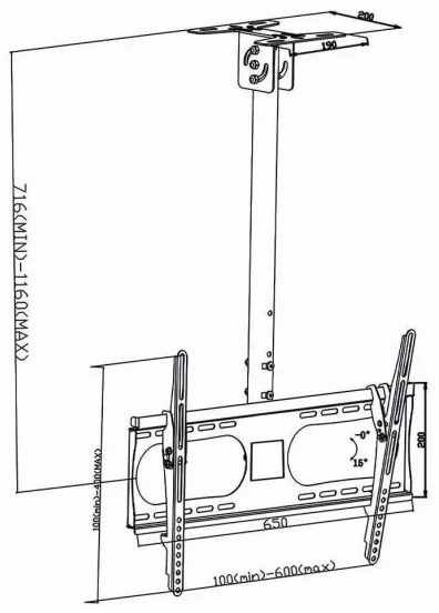 Nedis TVCM1350BK - Supporto da soffitto per TV 42-65”