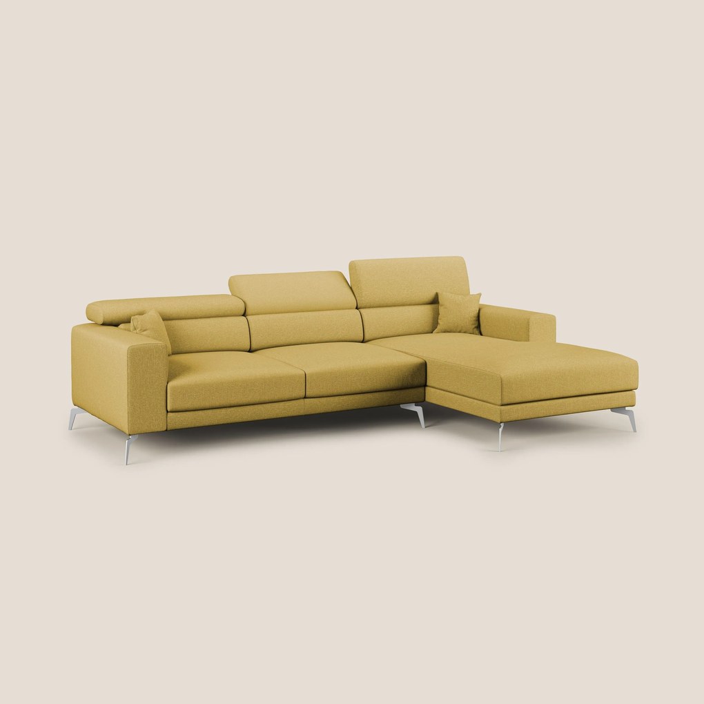 Blade Divano moderno angolare con poggiatesta reclinabili in tessuto impermeabile simil-cotone T13 giallo