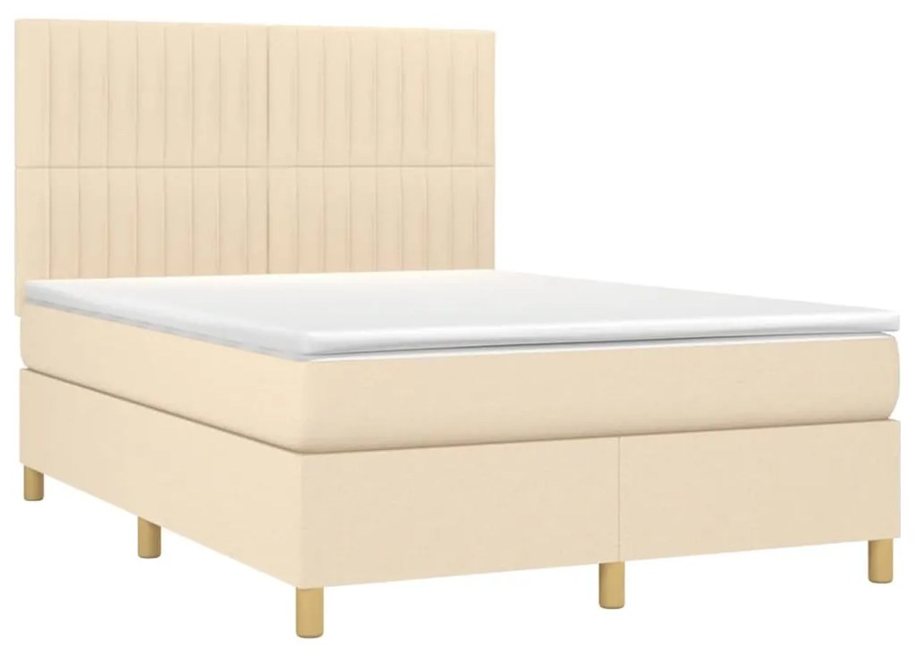 Letto a molle con materasso e led crema 140x190 cm in tessuto