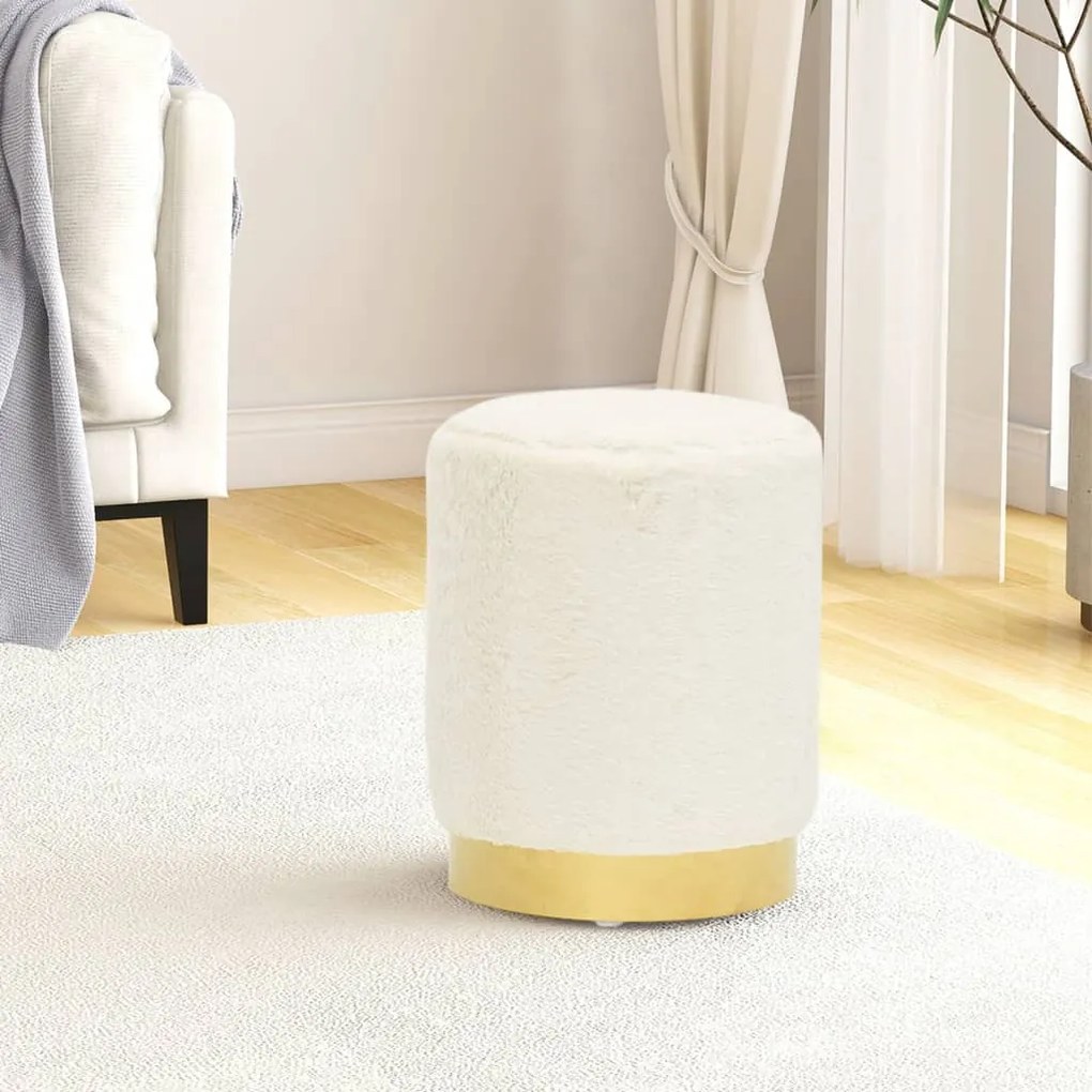 Sgabello Rotondo Bianco İn Peluche /