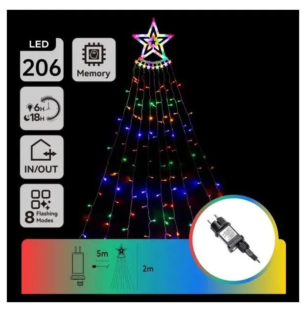 Aigostar - Decorazione natalizia LED RGBY da esterno 206xLED/6W/230V 2m IP44