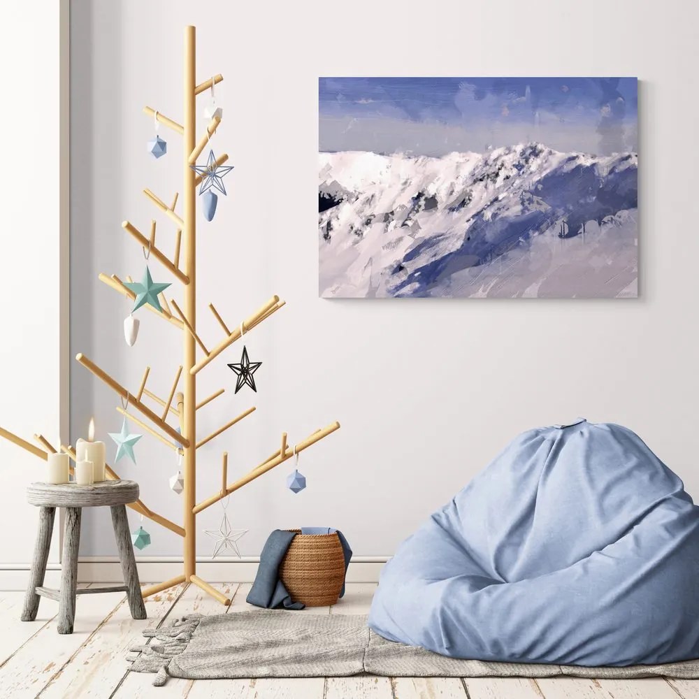 Stampa su tela – Pittura a olio di montagne innevate