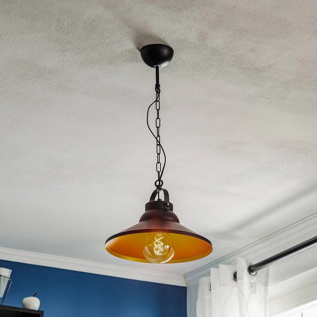 Luminex Lampada a sospensione Taft con paralume in nero e oro