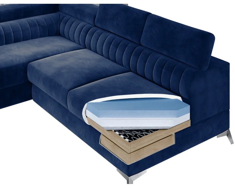 Divano angolare grigio scuro allungabile/con contenitore (con penisola a destra/a L) e rivestimento in velluto Laurence – ELTAP