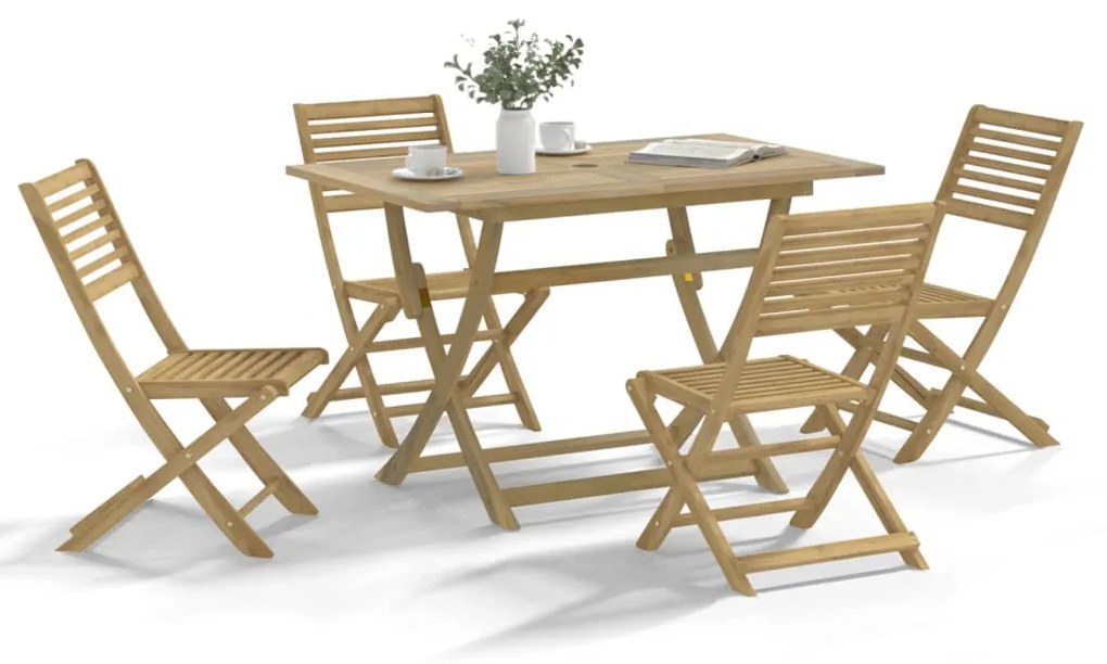 Set Da Pranzo Per Giardino 5 Pz İn Legno Massello Di Acacia /