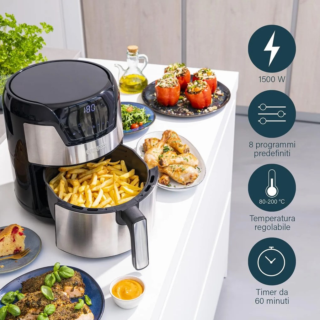 Friggitrice ad aria Princess 182026 XXL, 4,5L, 1500W, 8 Programmi