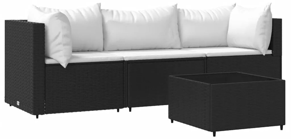 Set divani da giardino 4 pz con cuscini nero in polyrattan