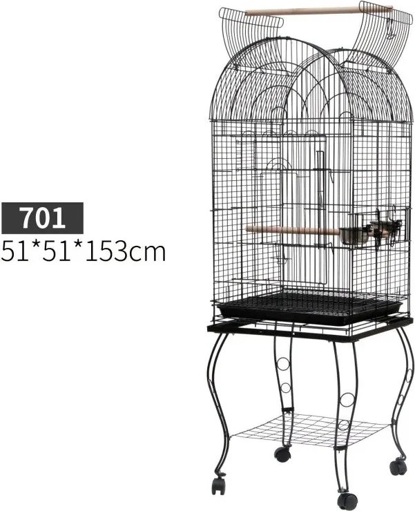 Voliera Gabbia per Uccelli e Canarini 51x51x153 cm con Ruote in Metallo Nero...