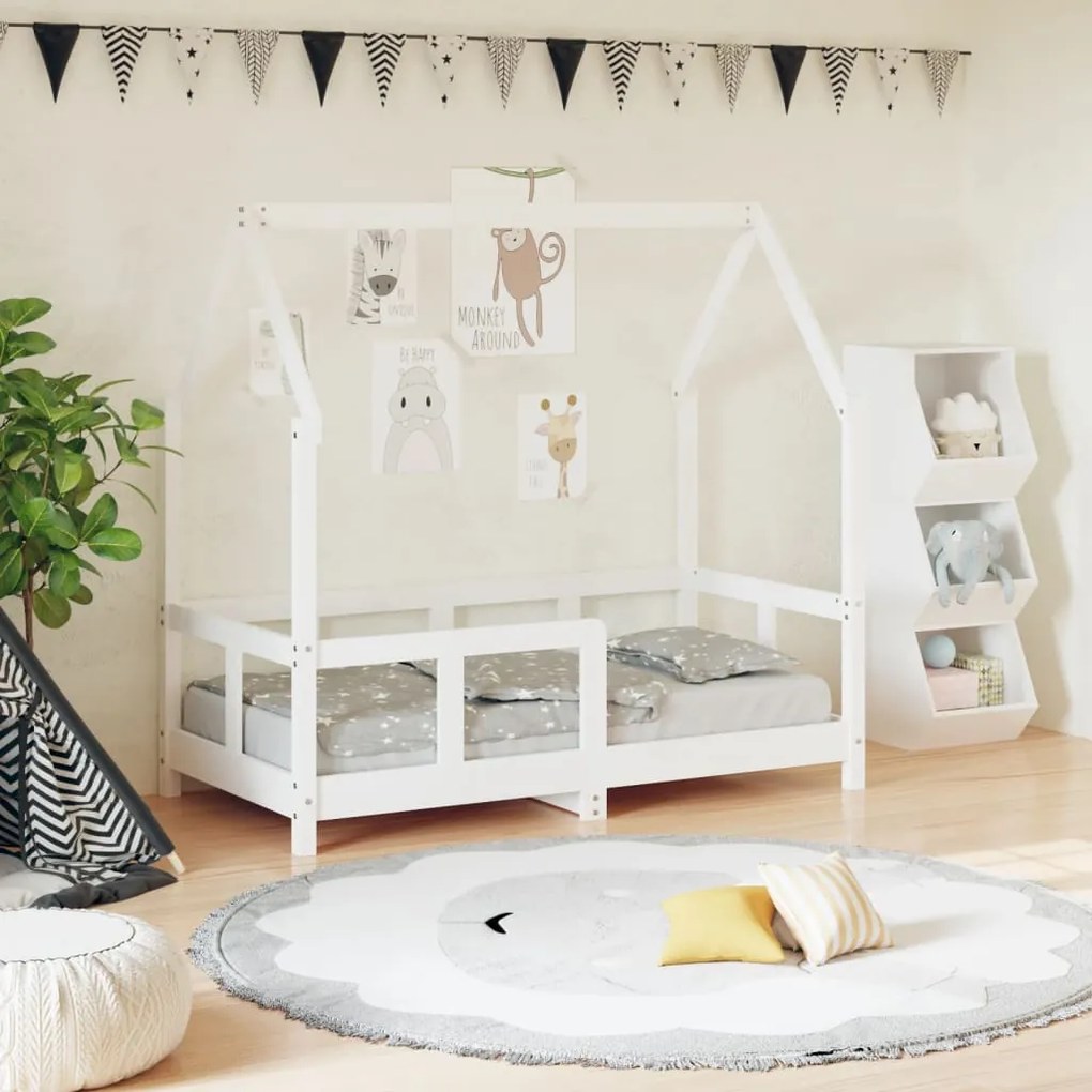 Giroletto Per Bambini Bianco 70x140cm İn Legno Massello Di Pino /