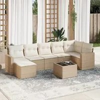 Set Divano da Giardino 8 pz con Cuscini Beige in Polyrattan 3219278