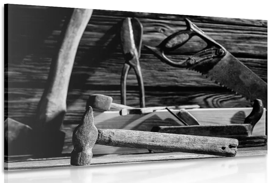 Quadro su tela – Attrezzi da carpentiere in bianco e nero