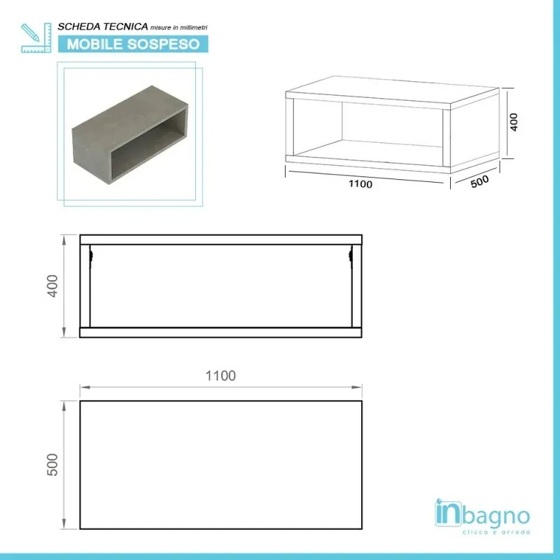 Composizione bagno sospesa aperta 110 cm Master grigio cemento