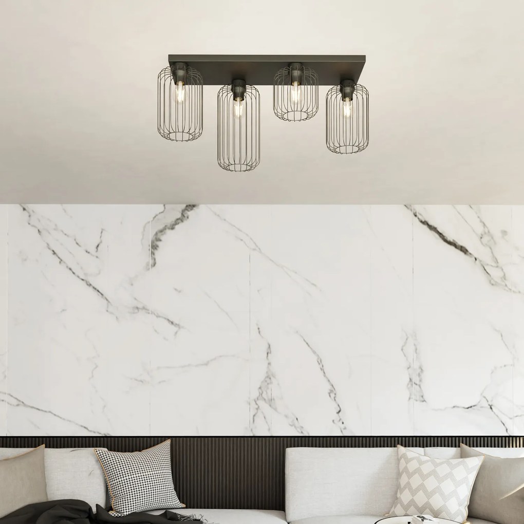 Plafonriera Minimal Industrial Vulcano 4 Luci Lineari Nera
