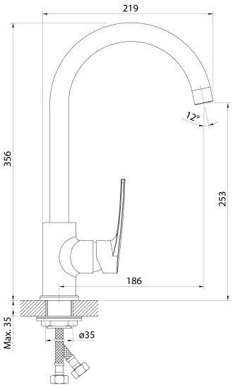 Samona - Miscelatore per lavello KORANA 35,6 cm cromo lucido