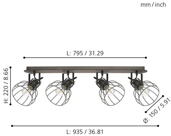 Eglo 98137 - Plafoniera con 4 faretti SAMBATELLO 4xE27/40W/230V