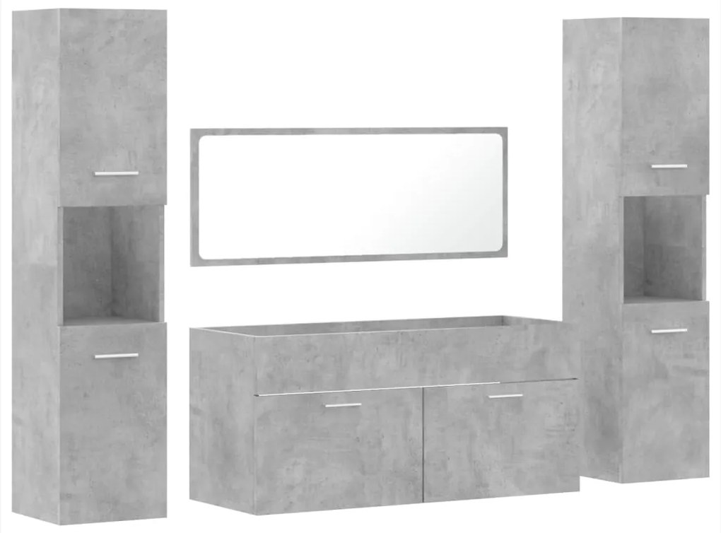 Set mobili da bagno 4 pz grigio cemento in legno multistrato