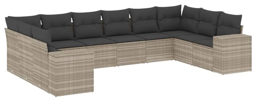 Set divano giardino 10 pz con cuscini grigio chiaro polyrattan