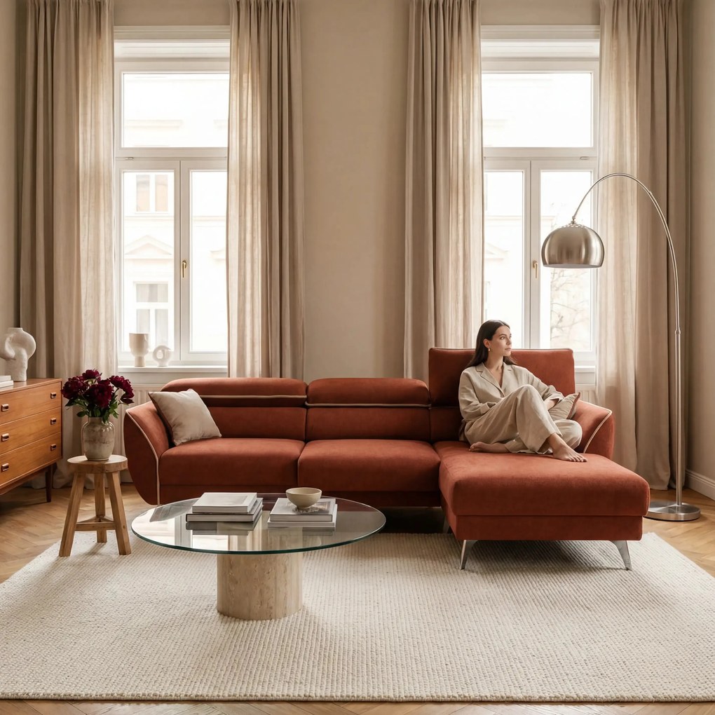 Michelangelo Divano Angolare bicolore con Penisola e Sedute Estensibili - Poggiatesta reclinabili in tessuto smacchiabile T23