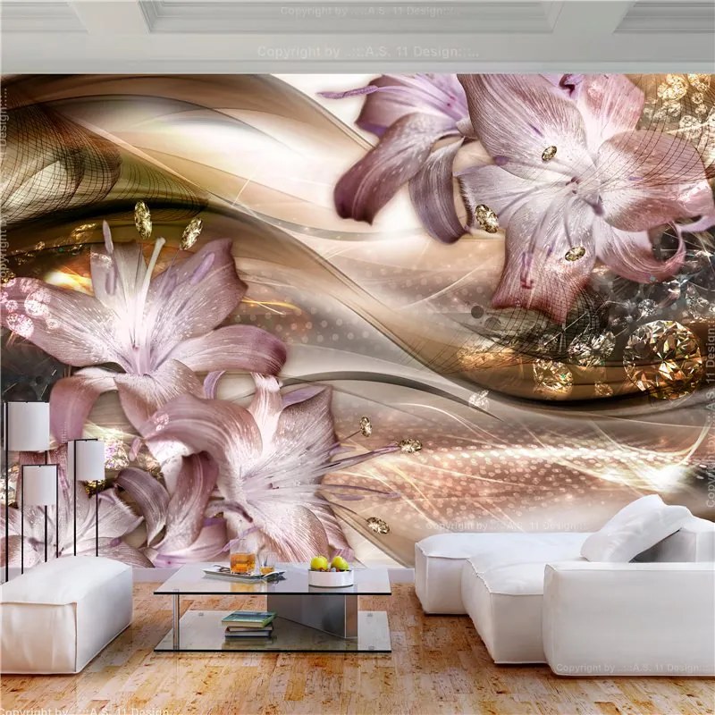 Fotomurale  Lilies on the Wave (Brown)  Colore Viola, Dimensioni e Misure 100x70