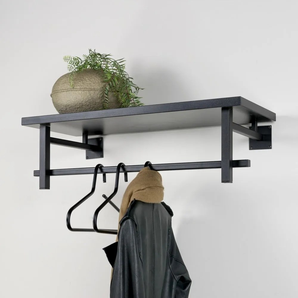 Attaccapanni da parete nero in metallo con scaffale 76 cm Simplon – Spinder Design