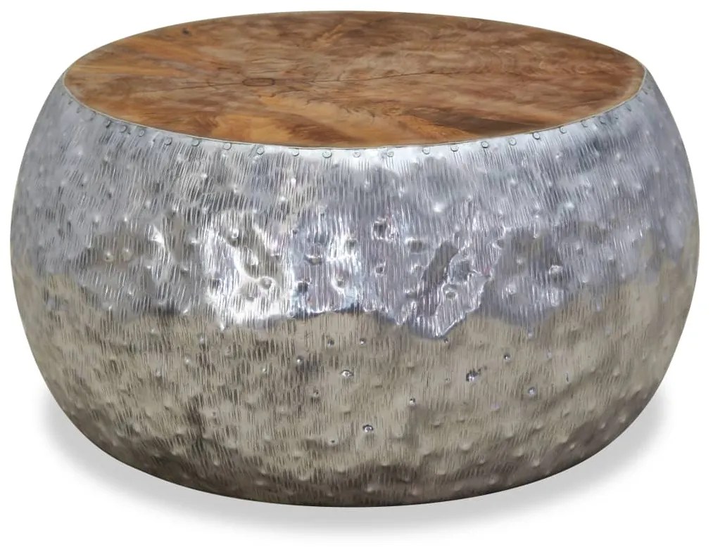 Tavolino Da Salotto İn Alluminio E Legno Di Teak 60x60x30 Cm /