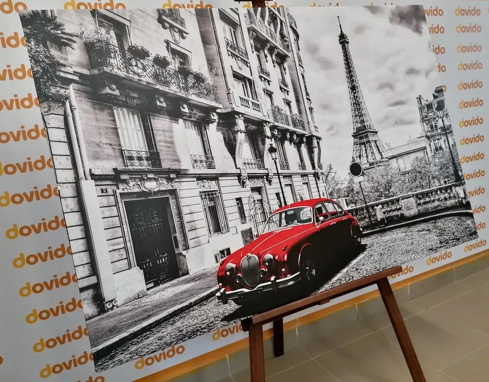 Stampa su tela – Auto retrò rossa a Parigi