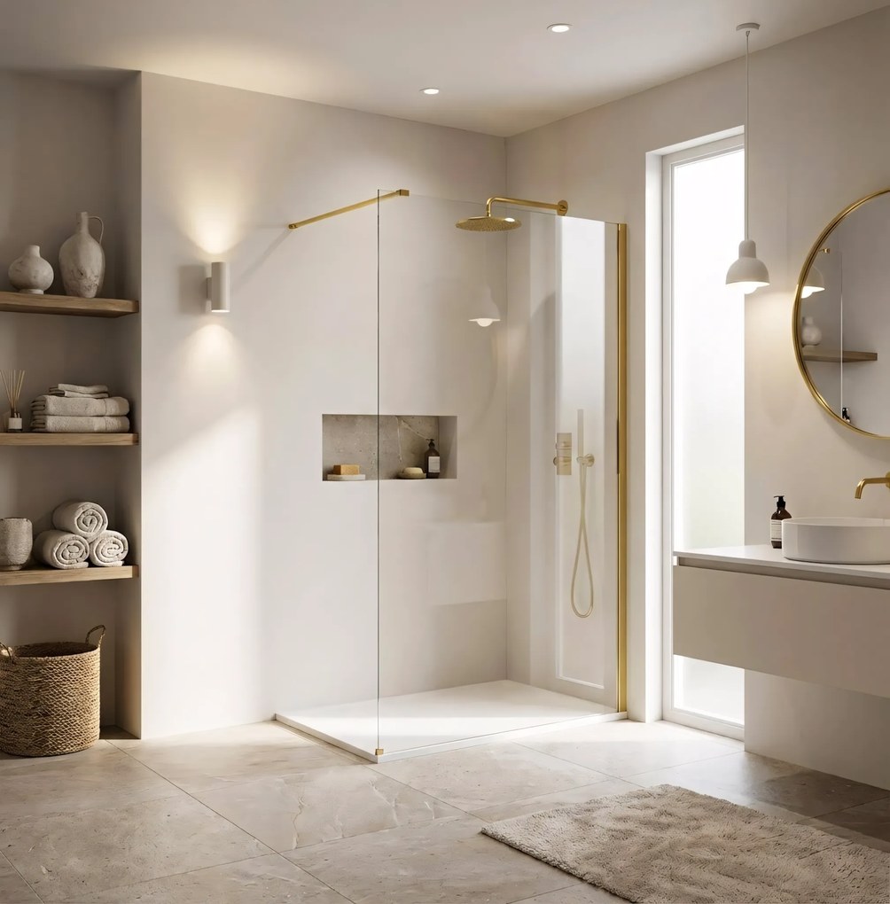 Parete doccia Rea Flexi Transparent / Gold 90