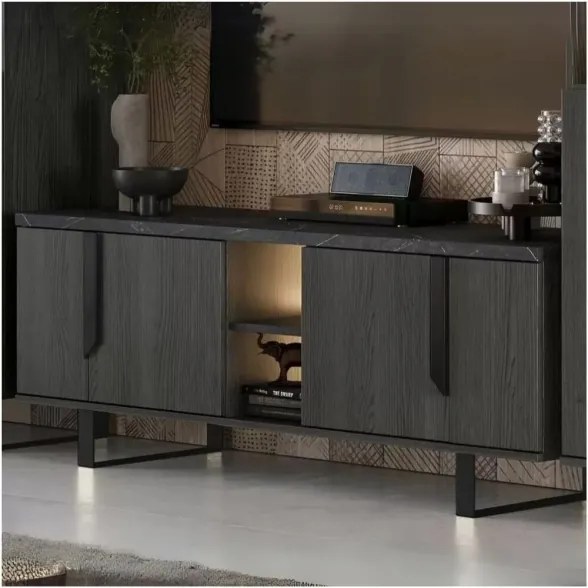 Mobile Porta TV 165 Cm A 4 Ante Palissandro Nero Zaira