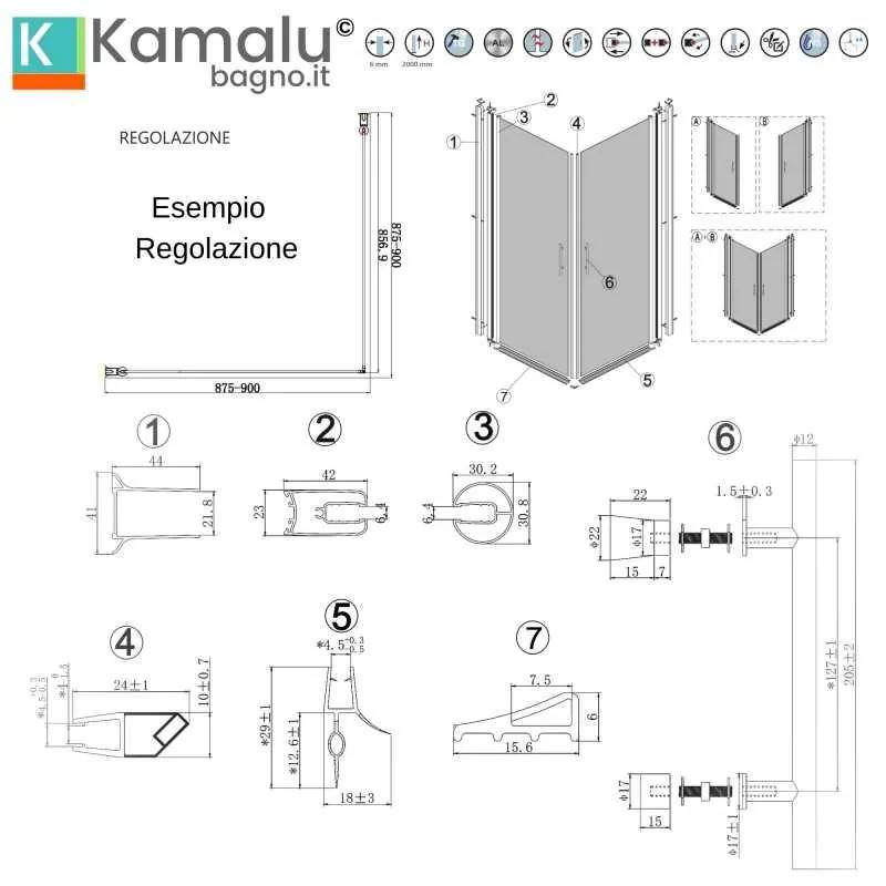Kamalu - box doccia 70x90 due battenti vetro opaco altezza 200h | ks2800ao