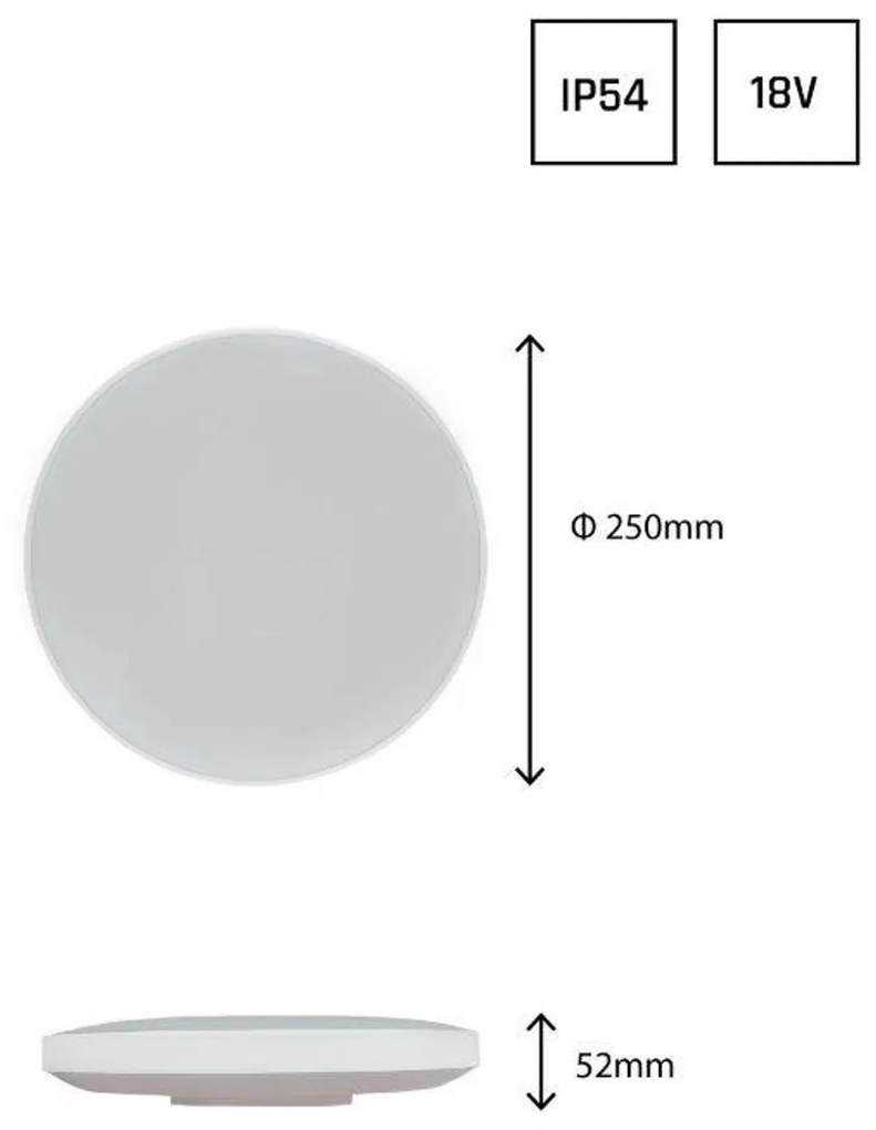 Plafoniera LED 18W - IP54 - 111lm/W - Ø250mm - Doppia Cornice Colore Bianco Naturale 4.000K