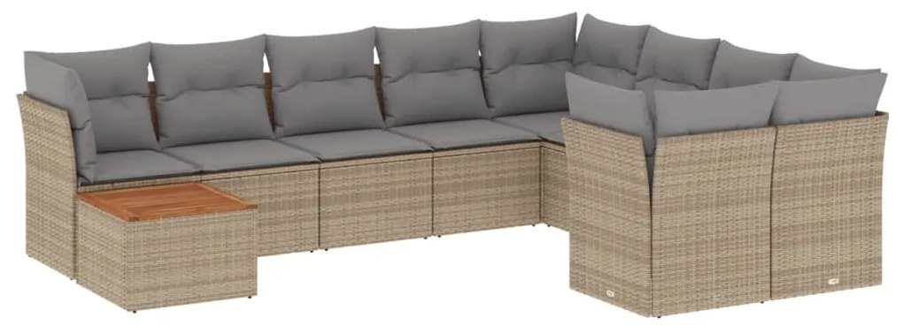 Set Divano da Giardino 10 pz con Cuscini Beige Misto Polyrattan