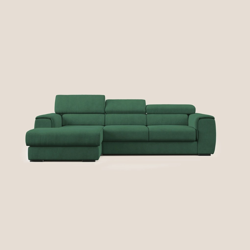 Zeno Divano angolare con pouf estraibile poggiapiedi in tessuto morbido impermeabile T02 verde