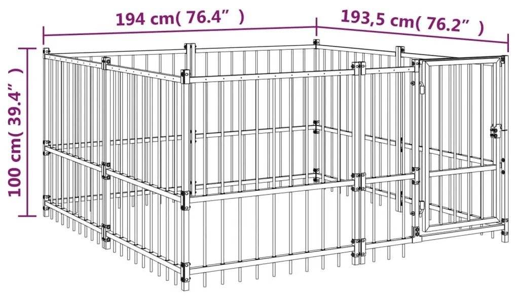 Gabbia per Cani da Esterno in Acciaio 3,75 m²