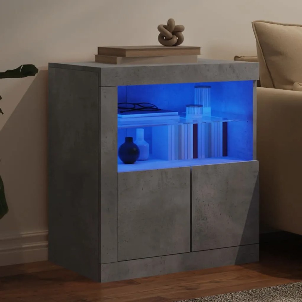 Credenza con luci led grigio cemento 60,5x37x67 cm