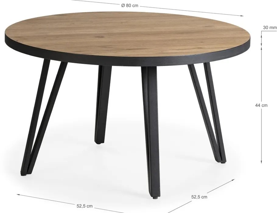 Tavolino da salotto rotondo nero/di colore naturale con piano effetto rovere ø 80 cm Sindi – Marckeric