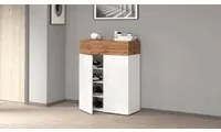 Scarpiera Oliviero, Porta scarpe salvaspazio a 3 ante, Armadio multifunzione da ingresso, 76x38h100 cm, Bianco e Rovere