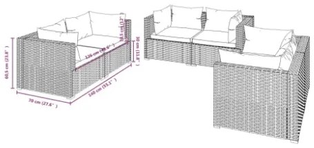 Set Divani da Giardino 6 pz con Cuscini in Polyrattan Nero