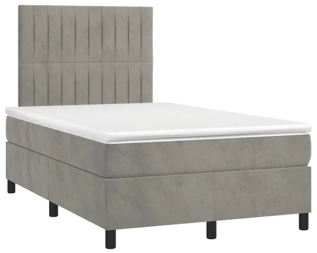 Letto a molle materasso e led grigio chiaro 120x200 cm velluto